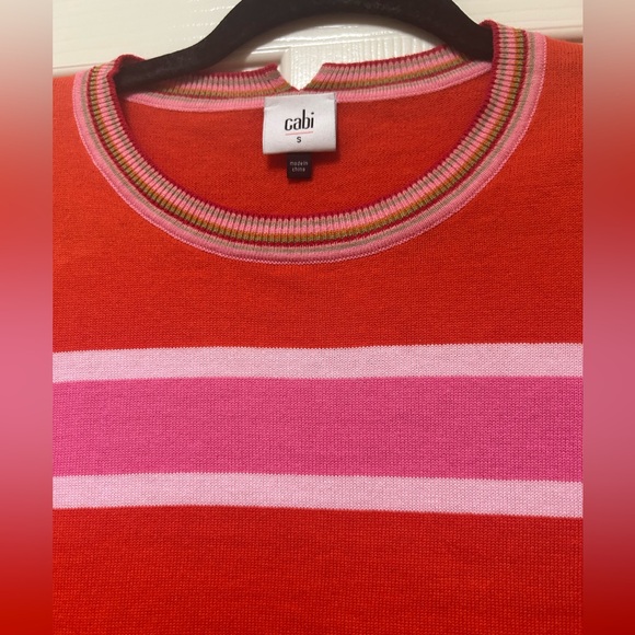 CAbi Red and Pink Striped Cadet Pullover - Picture 4 of 9
